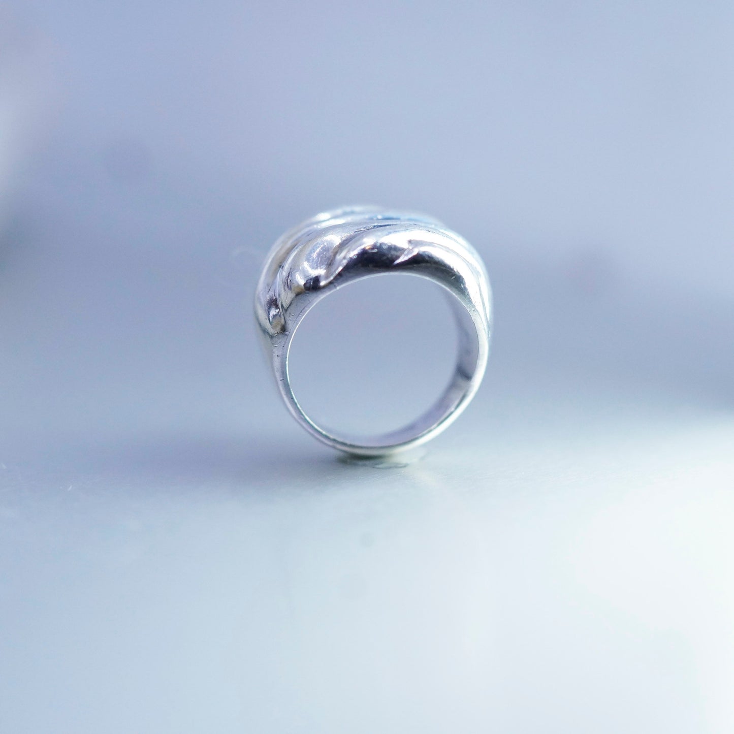 Size 5.5, vintage Sterling 925 silver handmade ring, modern ribbed band