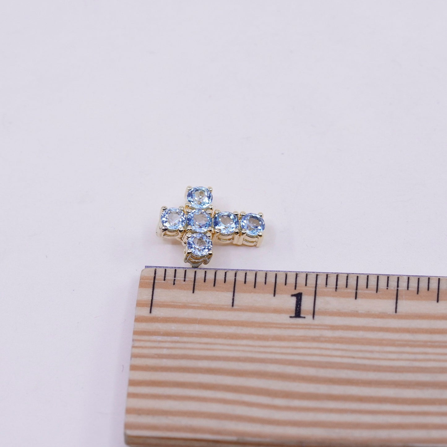 Vermeil Gold filled sterling silver pendant, 925 cross blue crystal