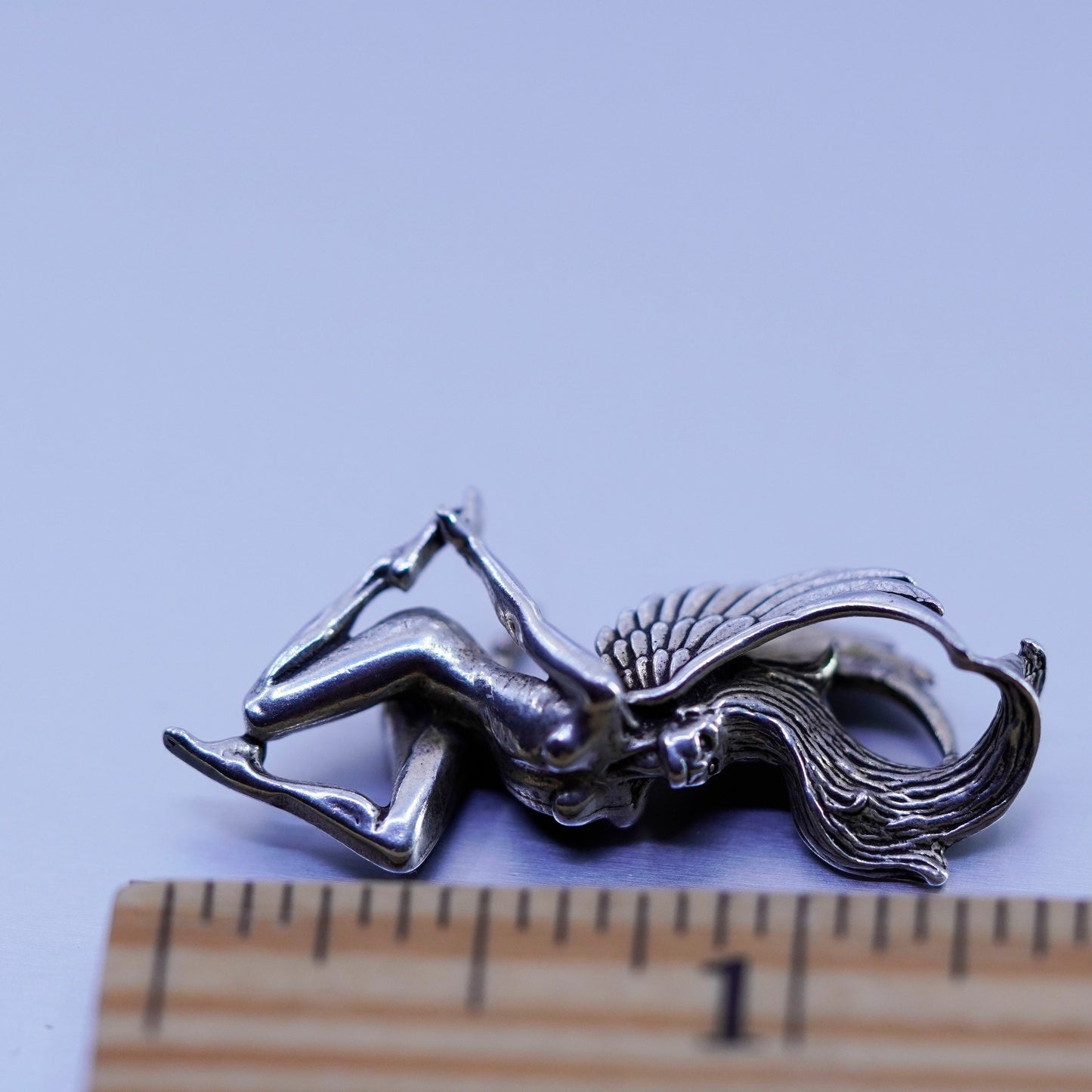 1.25”, Antique Sterling silver handmade charm, 925 female Angel pendant