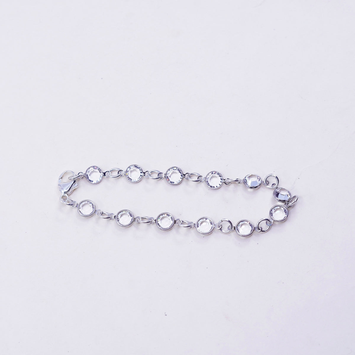 7.25”, Vintage Sterling 925 silver chain bracelet with cz