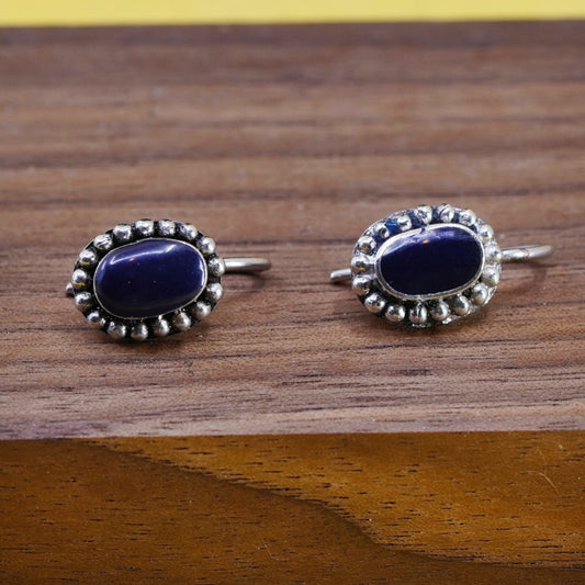 Vintage Sterling 925 silver handmade earrings with oval onyx and beads