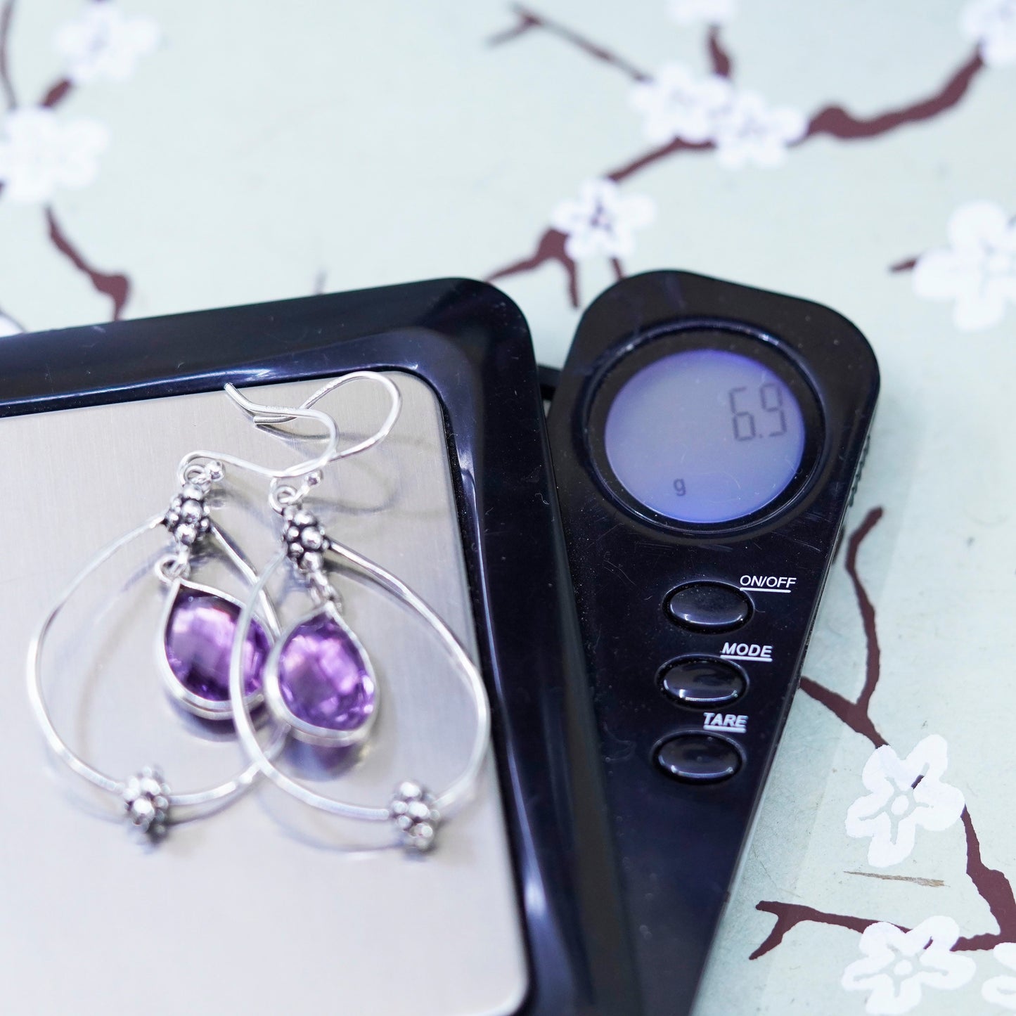 Vintage peyote bird sterling 925 silver handmade earrings w/ teardrop amethyst