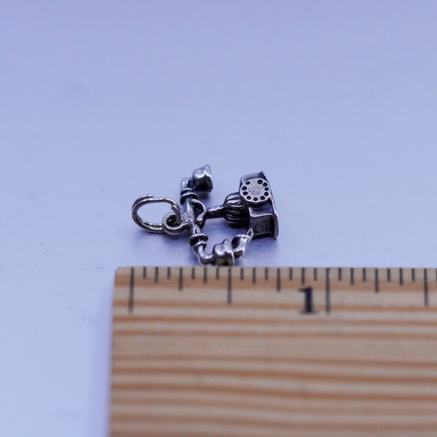 Vintage Sterling silver handmade charm, 925 old fashion telephone pendant