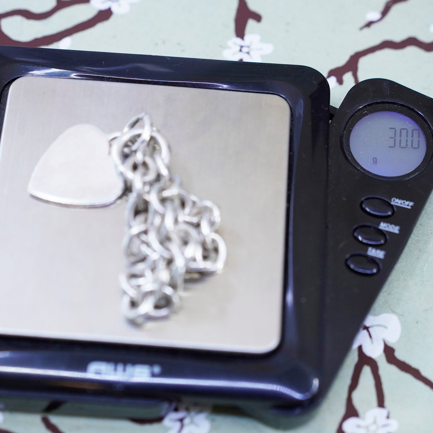 6”, Vintage sterling silver circle link bracelet, bold 925 chain w/ heart charm