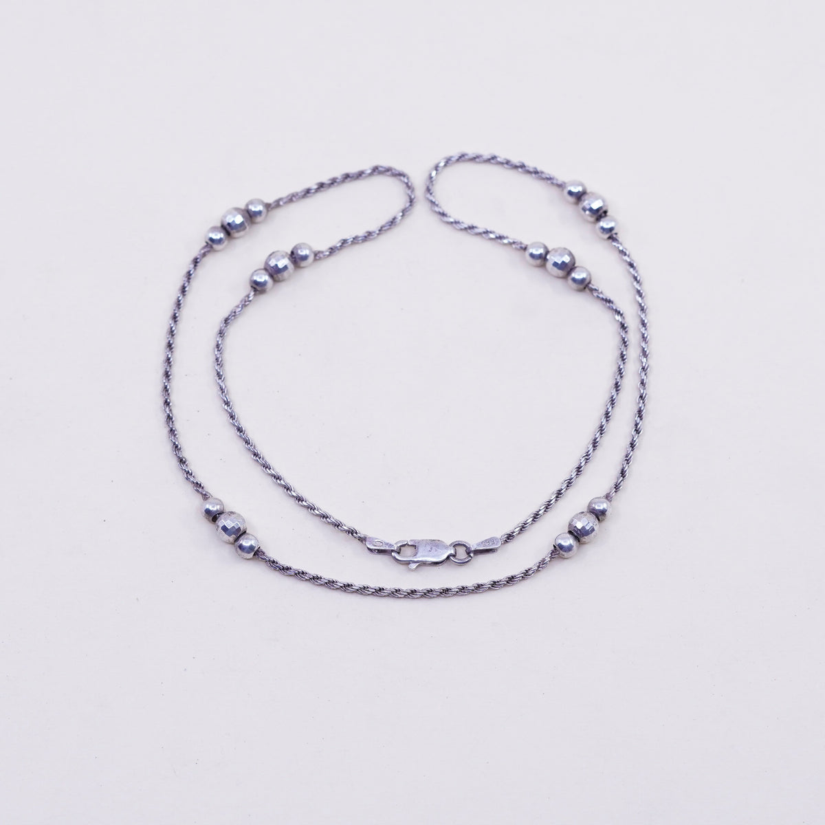 18” 1.6mm, vintage sterling silver necklace, 925 rope chain with beads