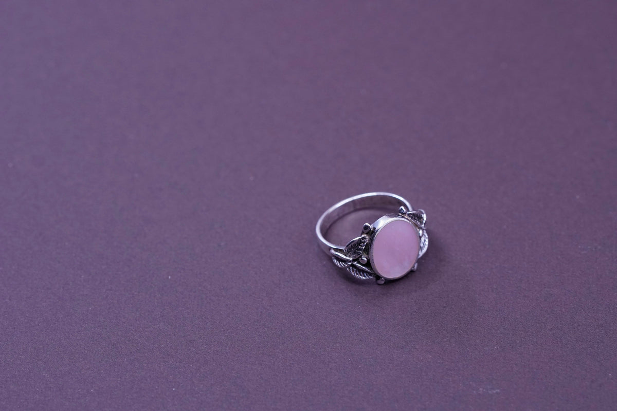 sz 6, Native American navajo Sterling 925 silver Pat Platero ring with pink mop