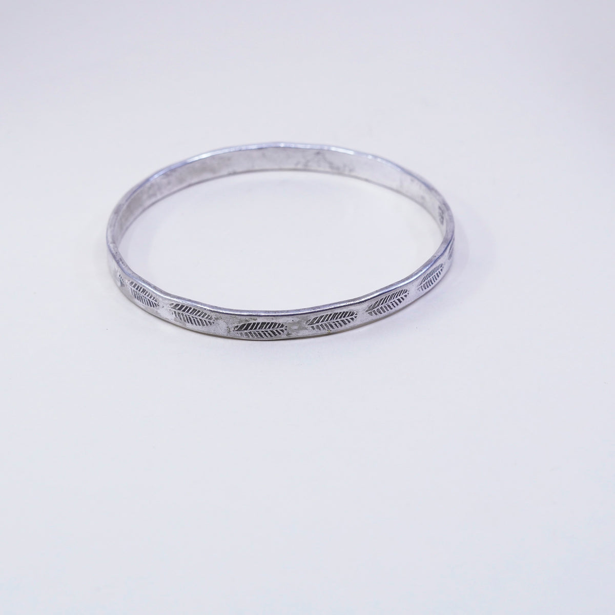 8”, vintage sterling 925 silver handmade leaf textured bracelet, bangle