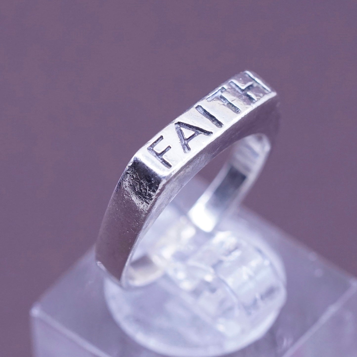 sz 6, vintage Sterling silver prayer ring, 925 stackable band engraved “faith”