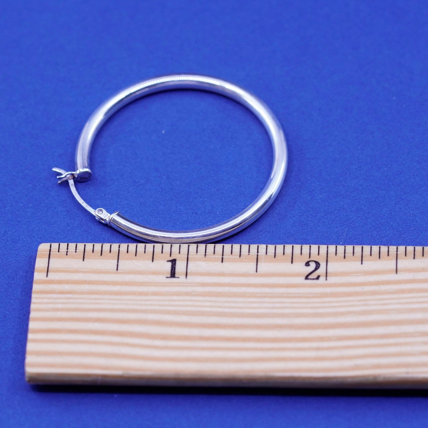 1.5”, vintage Sterling silver handmade hoop earrings, bold 925 huggie