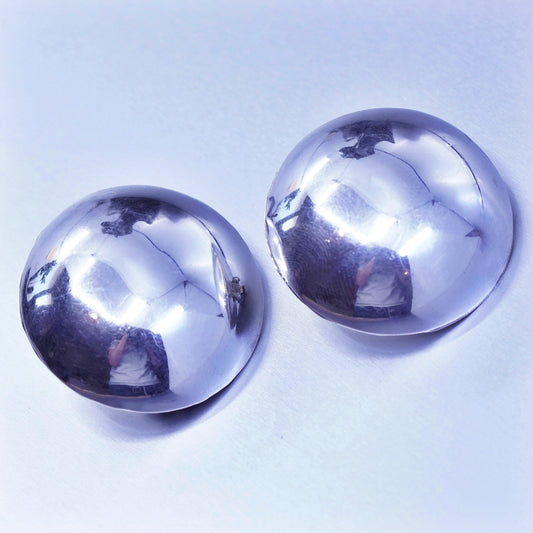 Vintage Sterling 925 silver handmade earrings, simple round circle clip on