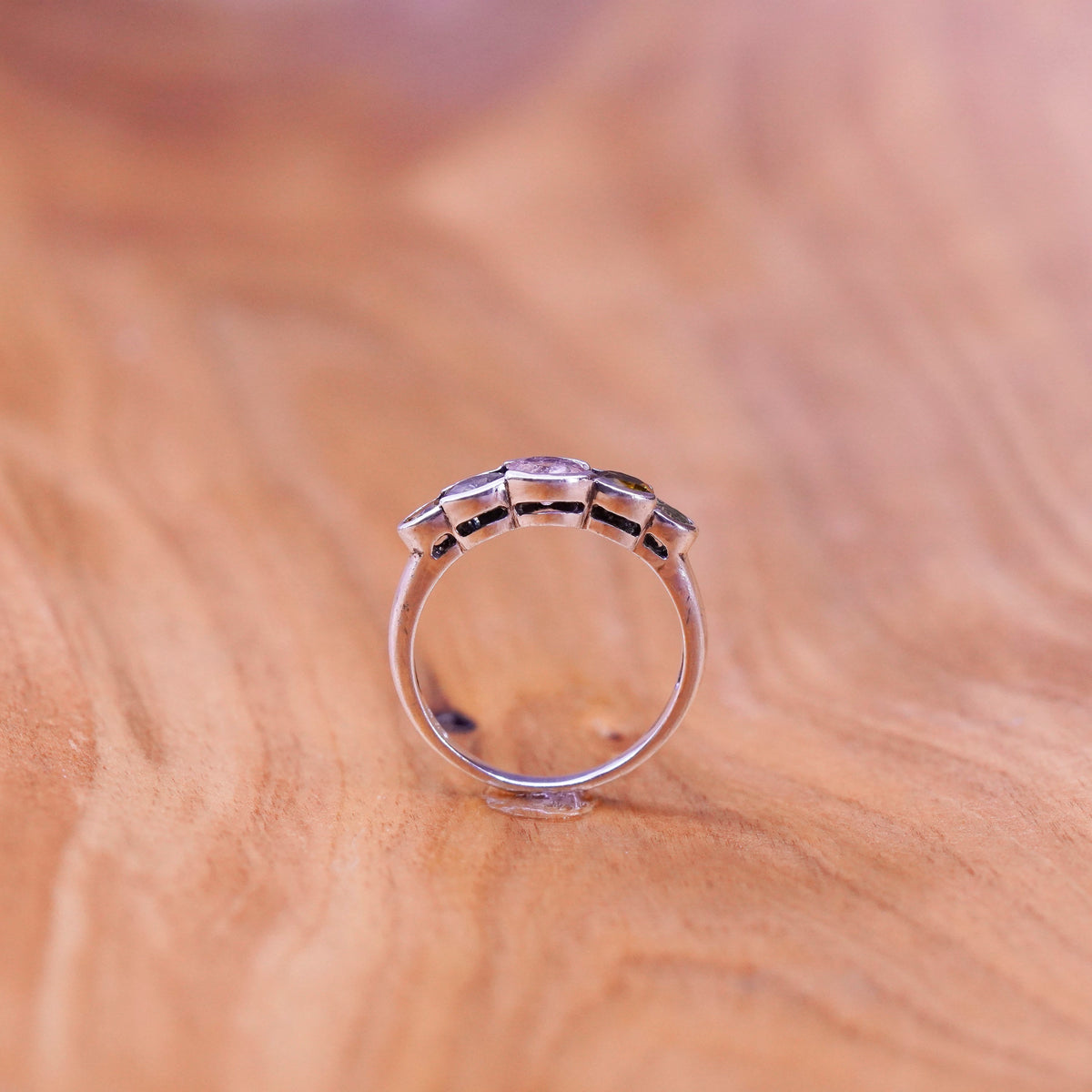 Size 6, vintage Sterling 925 silver handmade ring with pink cz citrine peridot