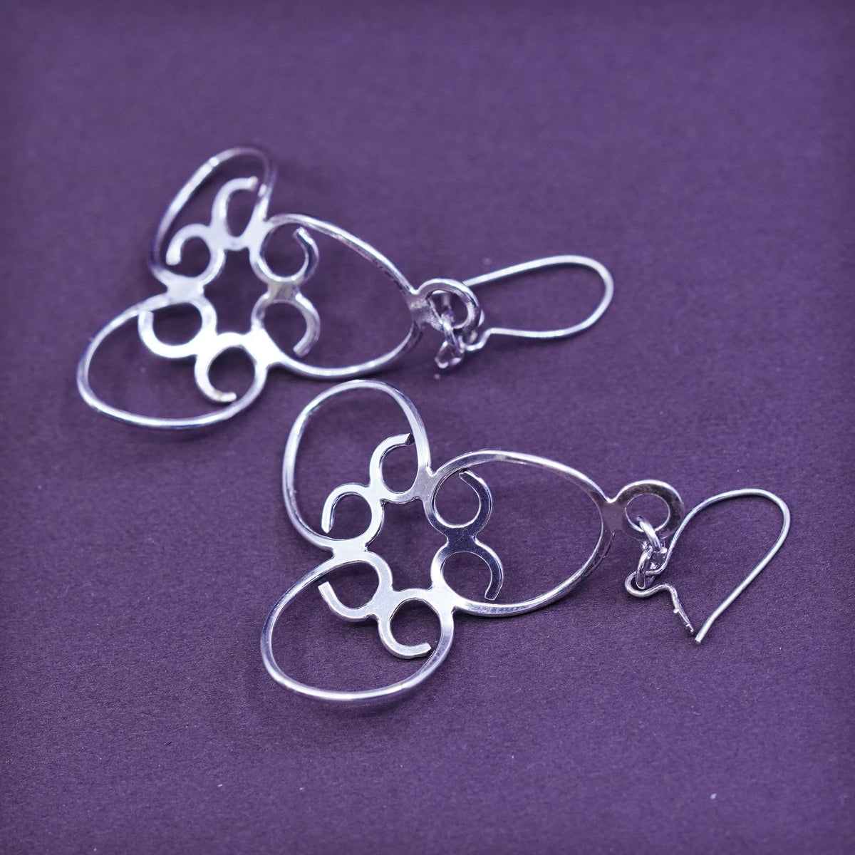 Vintage Sterling silver handmade earrings, twisted 925 filigree drops