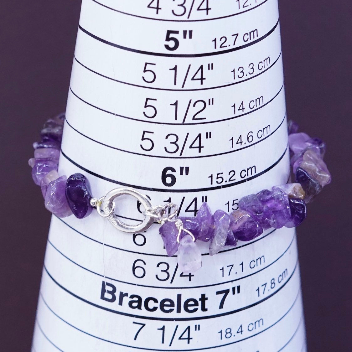 6.25”, vtg Sterling silver handmade bracelet, irregular amethyst beads bracelet