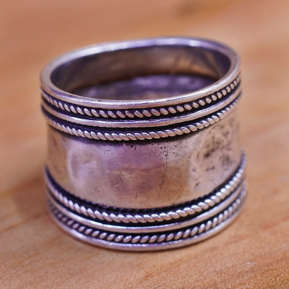 Size 4.5, vintage Sterling silver handmade ring, 925 cable wide band