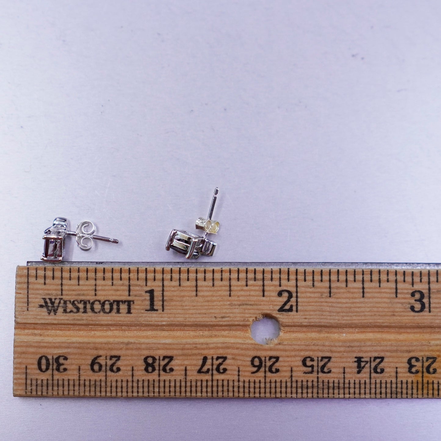 Vintage Sterling 925 silver handmade earrings, studs with ruby
