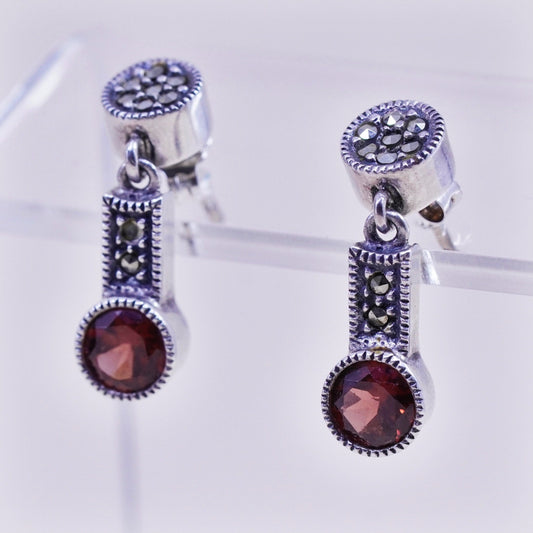 Vintage sterling 925 silver handmade earrings with ruby and Marcasite