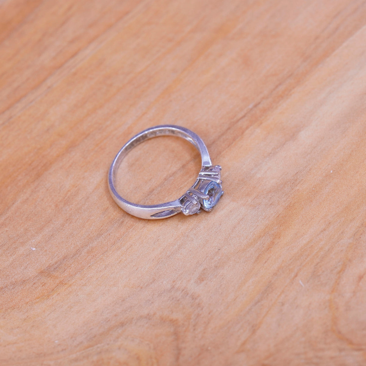 Size 7, vintage sterling 925 silver handmade ring with blue topaz