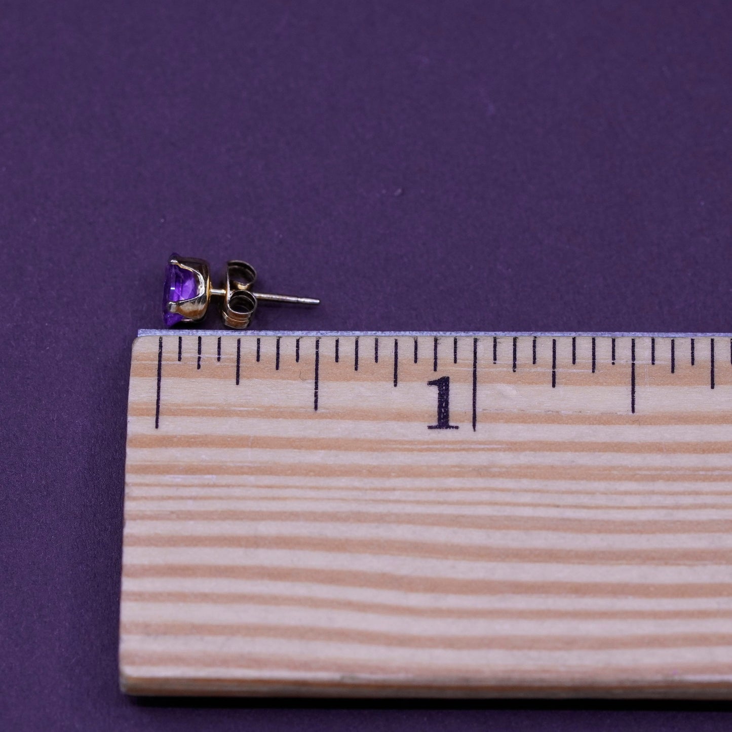 Vintage vermeil gold over Sterling 925 silver studs, amethyst earrings
