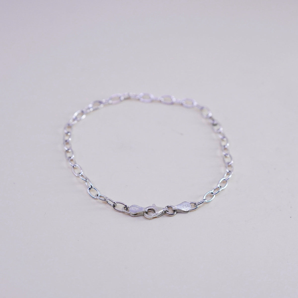 7.5”, 4mm, Vintage sterling silver handmade bracelet, 925 oval chain
