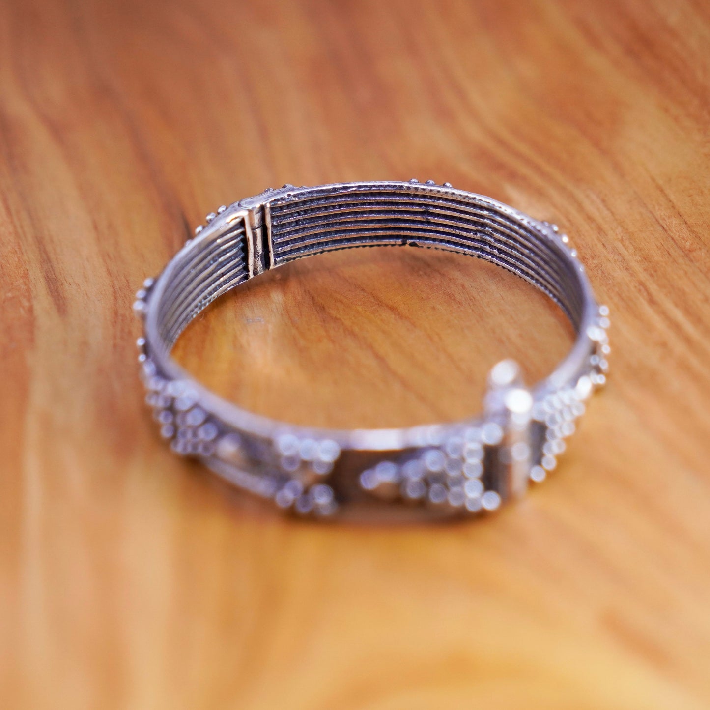 6.25”, Vintage MK Sterling silver handmade bracelet, 925 textured bangle