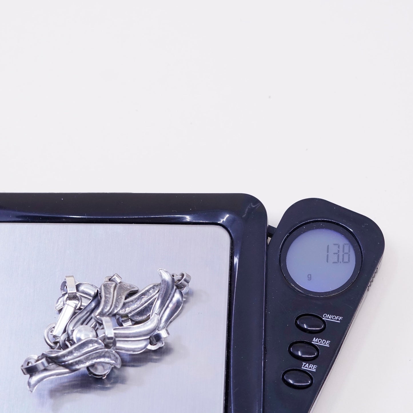 7.5”, antique sterling silver bracelet, 925 wavy chain with hematite beads