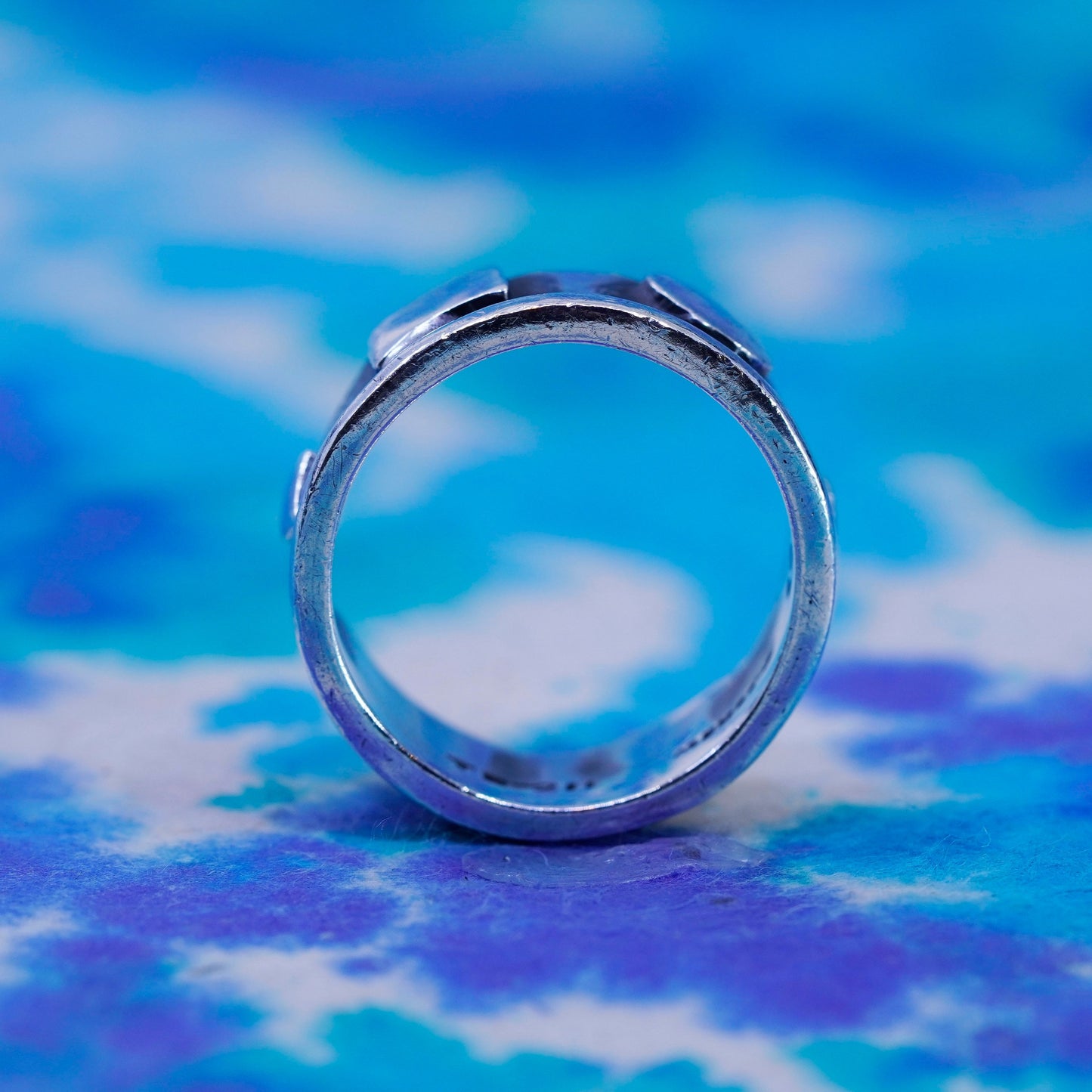 Size 10.75, vintage Sterling silver handmade ribbed ring, 925 statement band