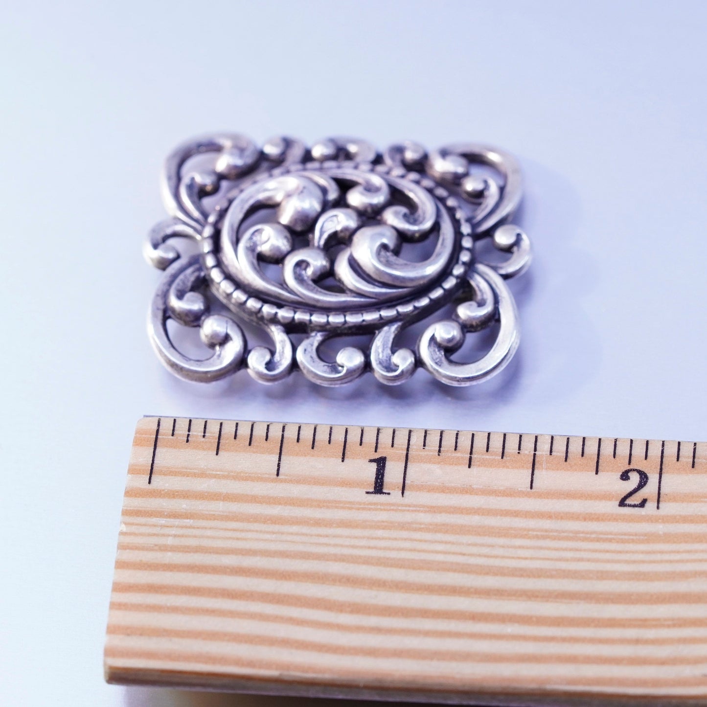 Vintage danecraft sterling silver handmade brooch, 925 swirly rectangular pin