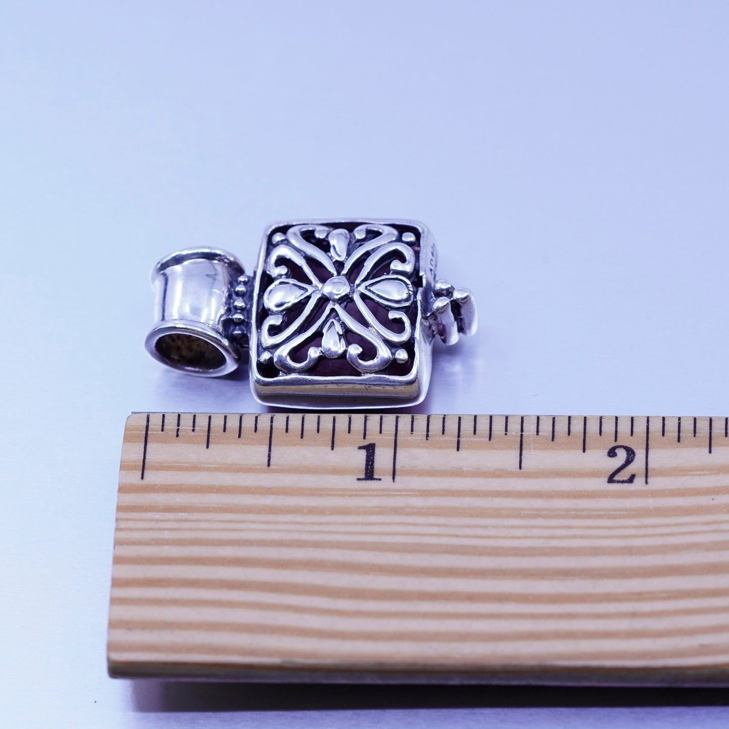 antique sterling 925 silver handmade Bali double sided pendant with red jasper