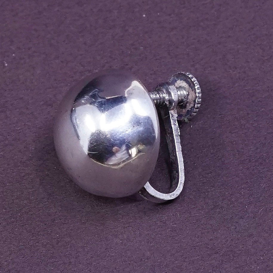 0.5” vtg Sterling silver handmade earrings, 925 silver puffy screw back