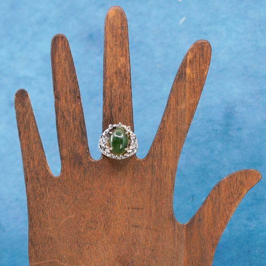 Size 6.75, vintage freeform brutalist sterling 925 silver handmade ring jade