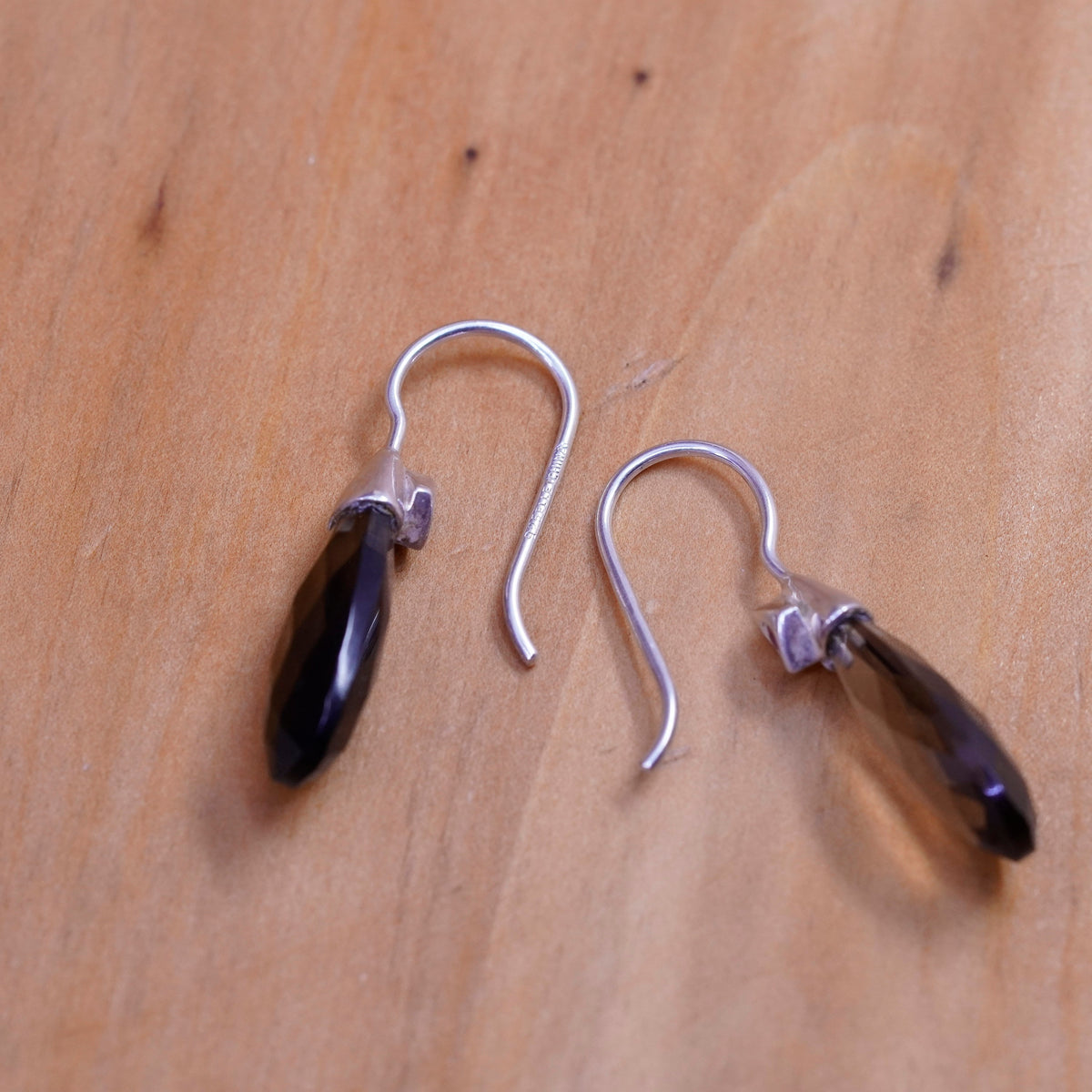Vintage Elle Sterling 925 silver earrings with teardrop smoky topaz and ruby