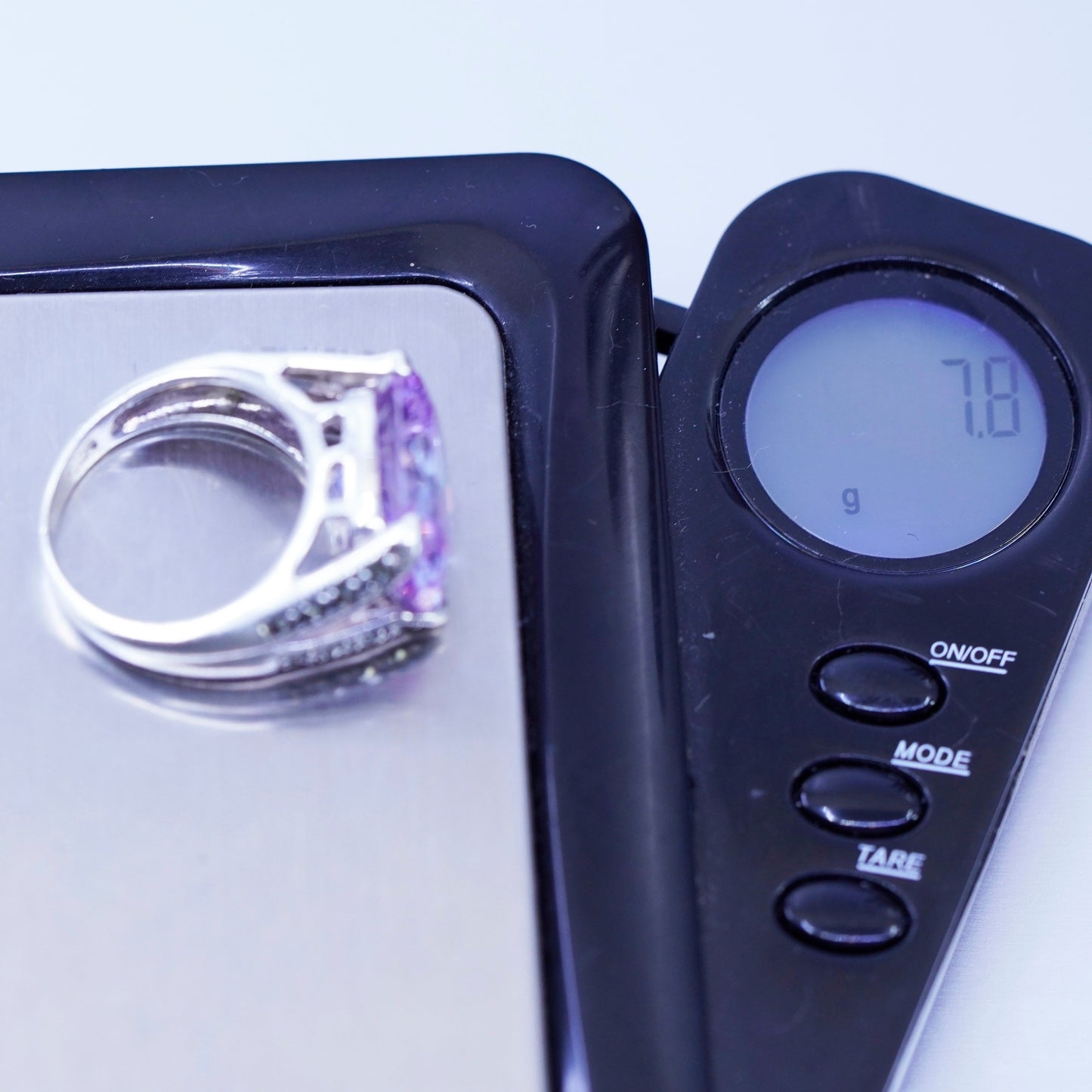 Size 6.25, Sterling 925 silver handmade ring with mega shiny amethyst marcasite