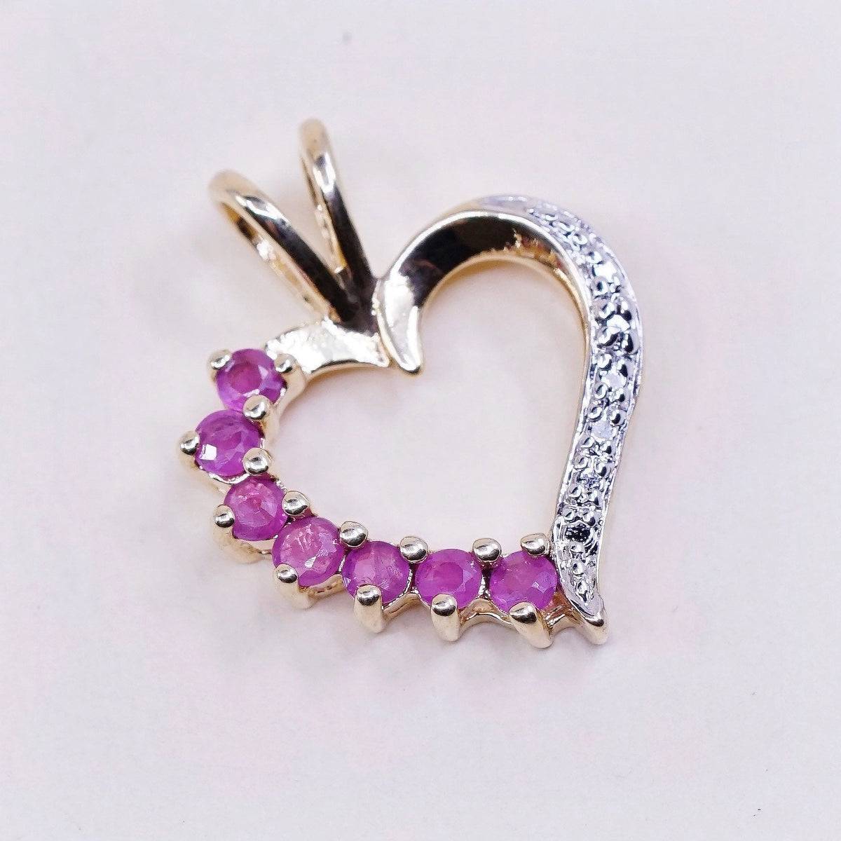 Vermeil Gold over sterling silver pendant, 925 heart with ruby and diamond