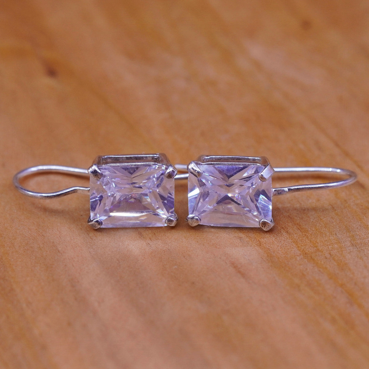 Vintage Sterling silver handmade earrings, 925 with rectangular cut CZ
