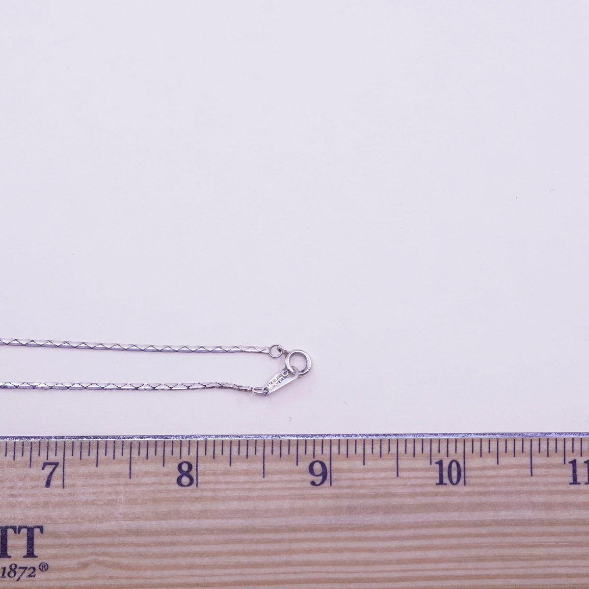 18”, Sterling silver necklace, 925 snake chain hammered rectangular pendant