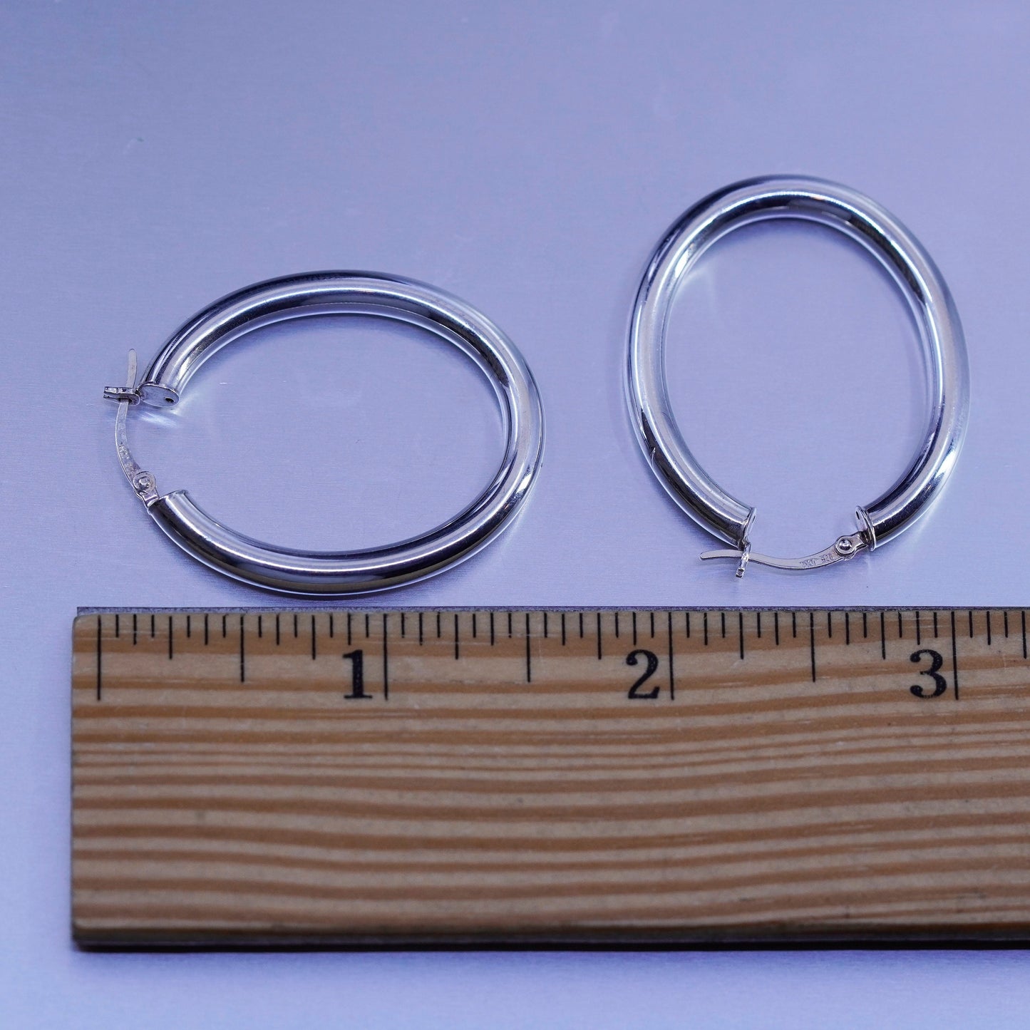 1.5”, vintage Sterling silver handmade earrings, bold 925 simple hoops