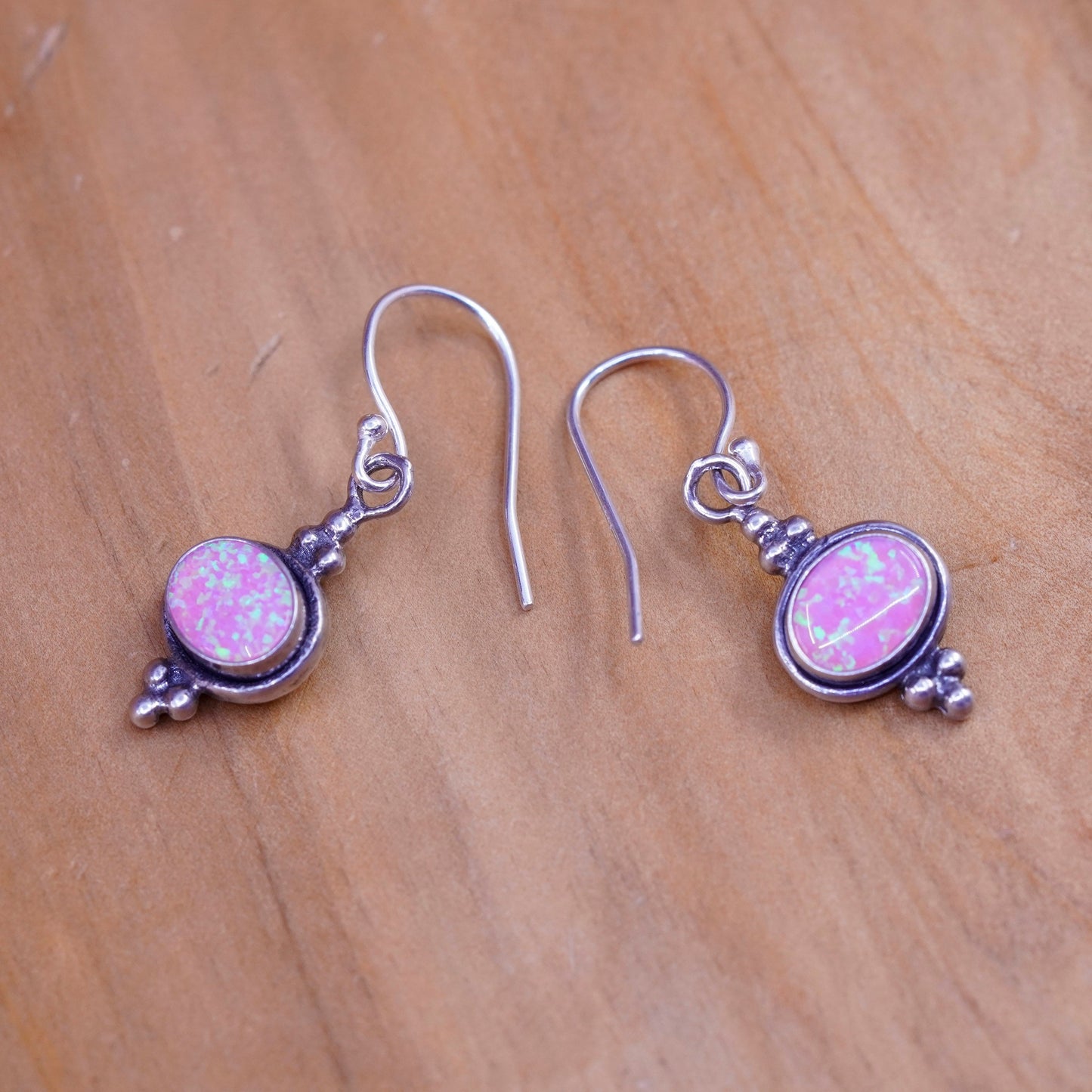 Vintage Sterling 925 silver handmade earrings with oval opal inlay