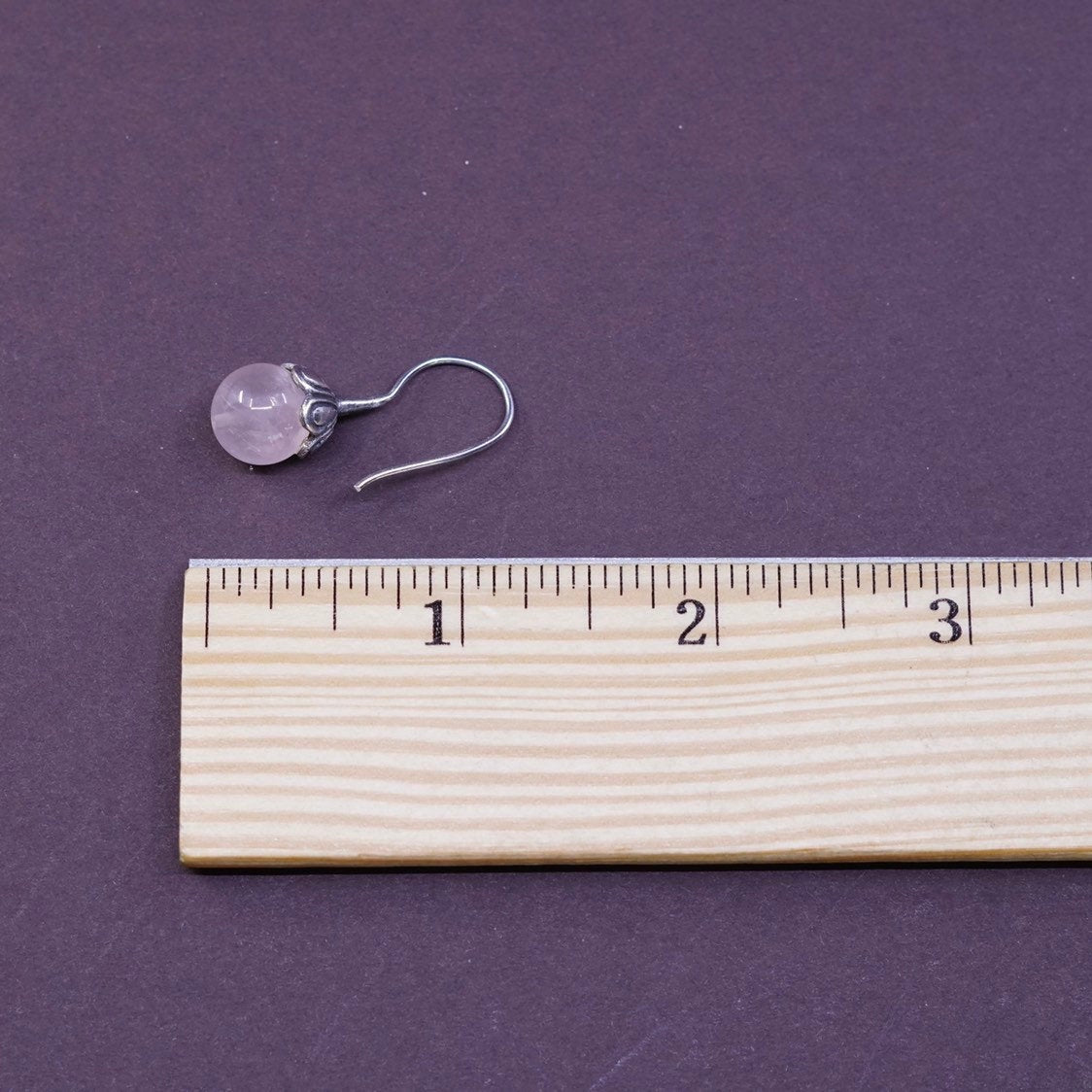 Sterling silver handmade earrings, Mexico 925 flower bud hooks w/ pink quartz