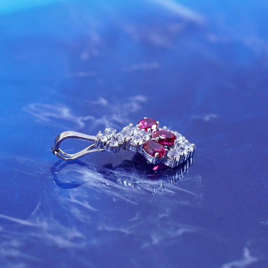 Vintage Sterling 925 silver handmade pendant with ruby and cz