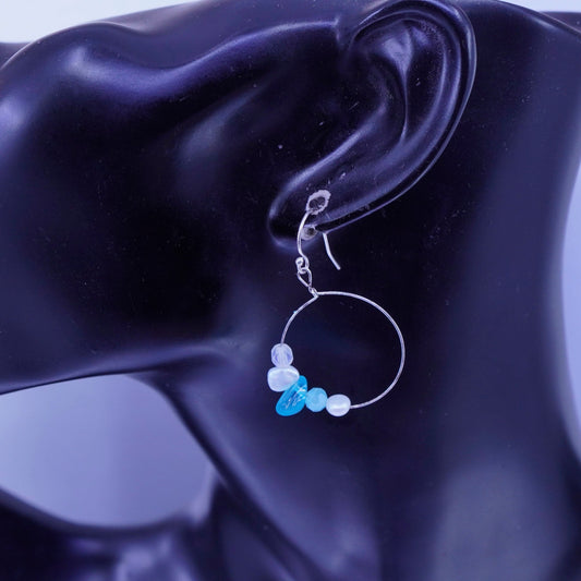 0.75”, vintage Sterling silver handmade earrings, 925 simple hoops and pearl
