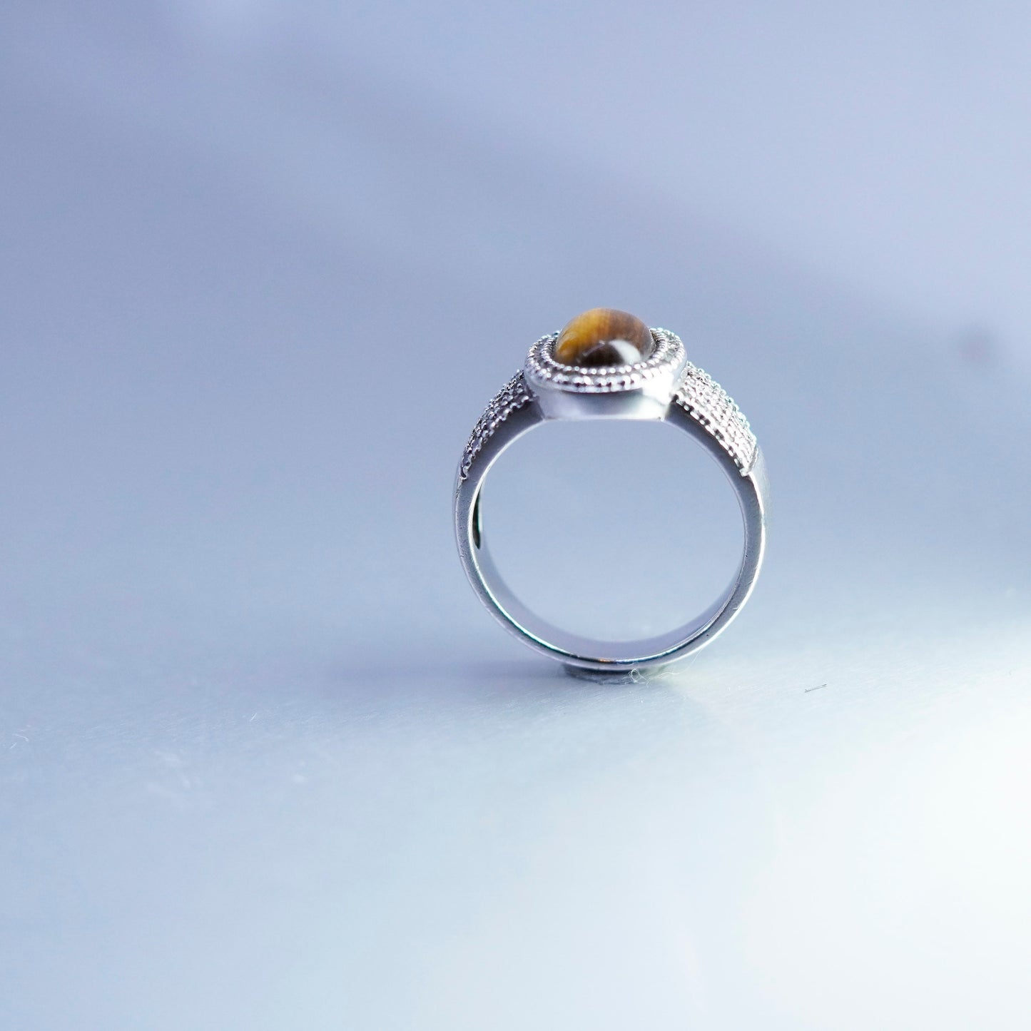 Size 11.25, vintage Sterling 925 silver handmade ring with golden tiger eye cz