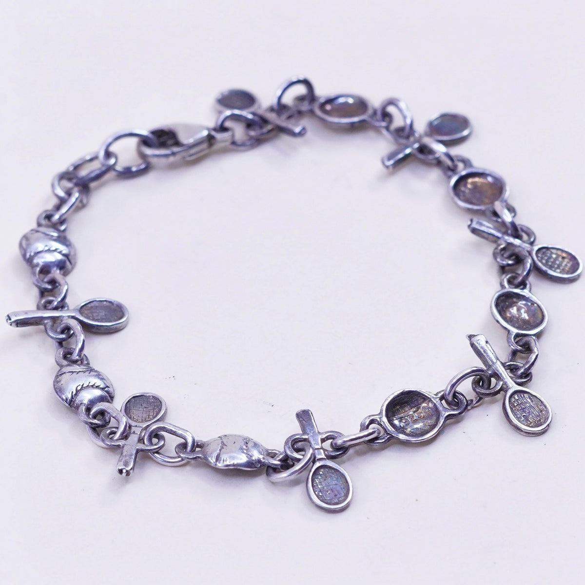 6.75”, milor sterling silver handmade bracelet, 925 tennis ball racket chain