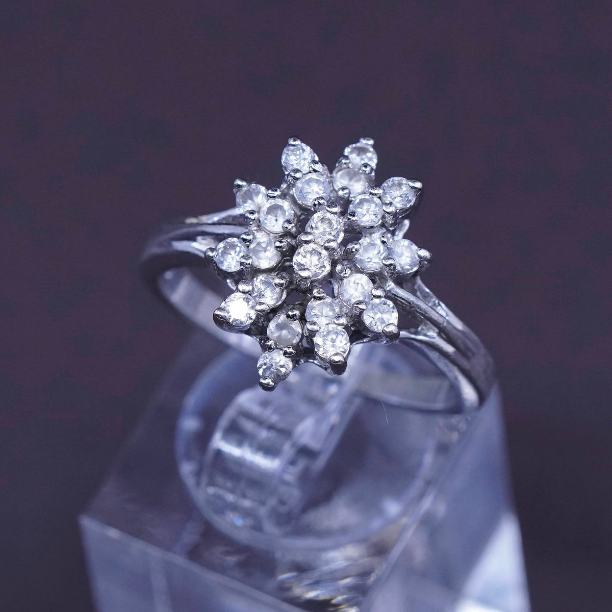 Size 7.25, vintage TBJ Sterling silver ring, 925 with cluster Cz, stamped 925