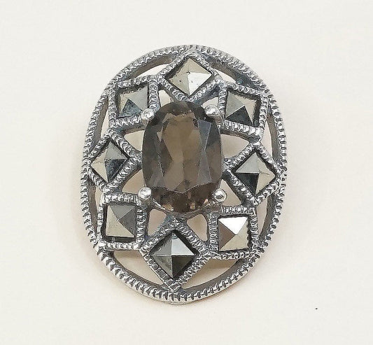 vtg sterling silver handmade pendant, Mexico 925 w/ marcasite oval pendant