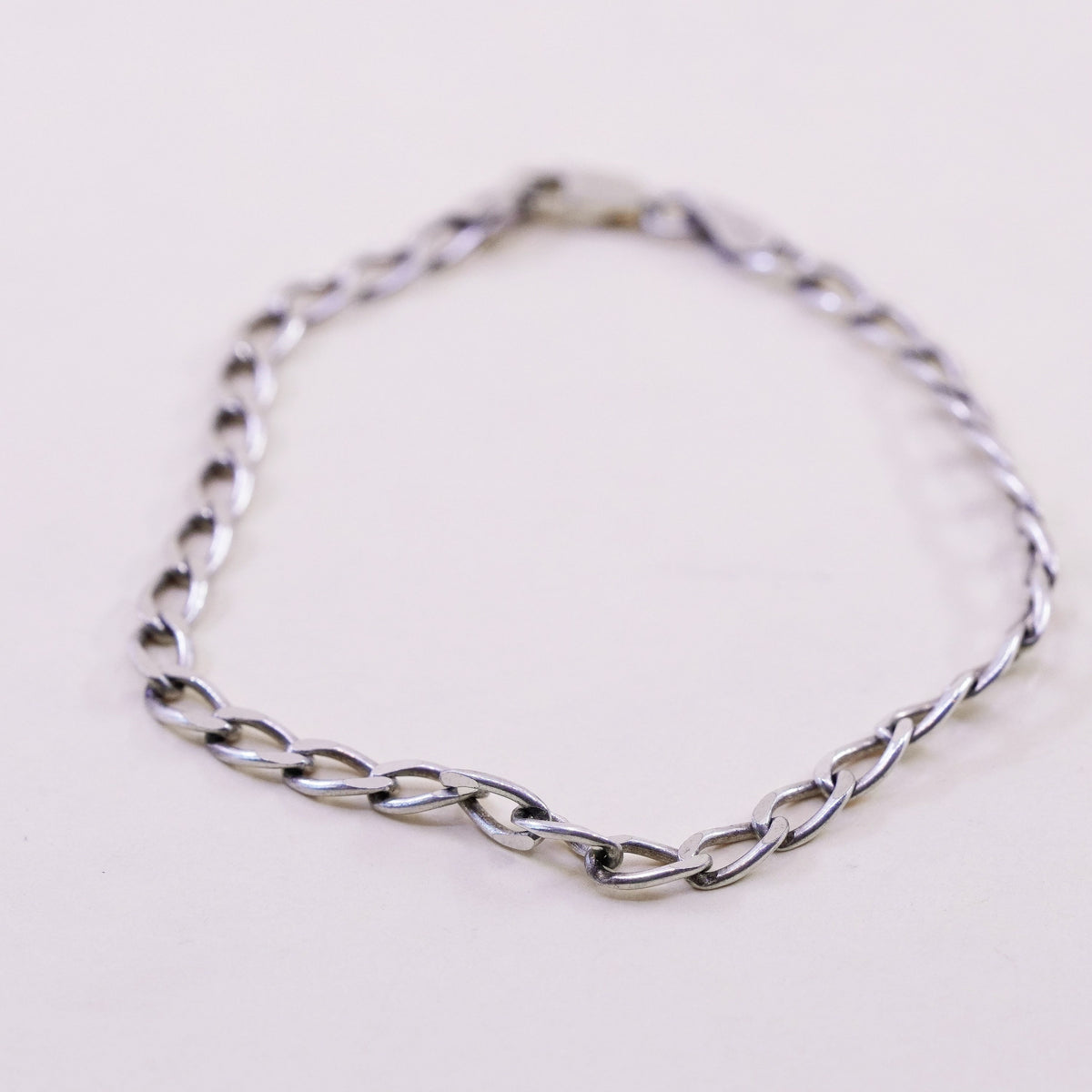 7.25”, Vintage milor sterling silver flatten curb bracelet, bold 925 men chain