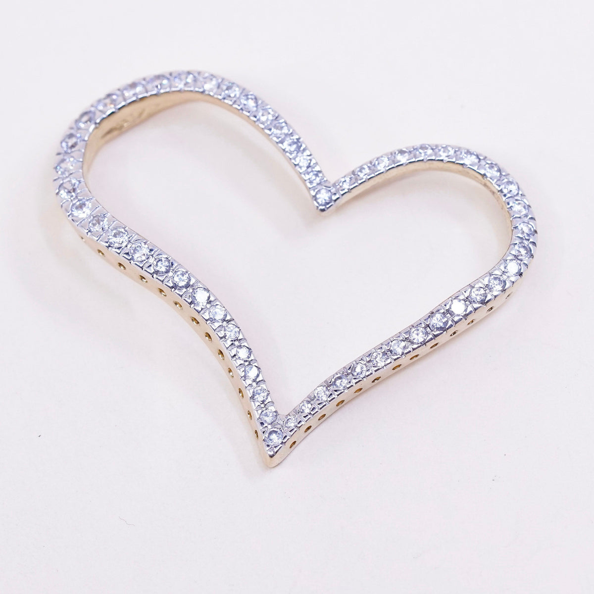 vintage vermeil Gold over Sterling silver pendant, 925 heart pendant with cz