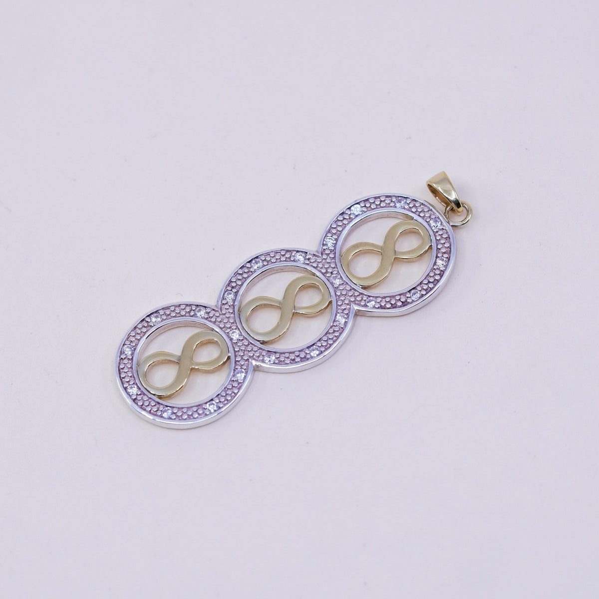 Vintage two tone sterling silver handmade pendant, 925 number 8 with diamond