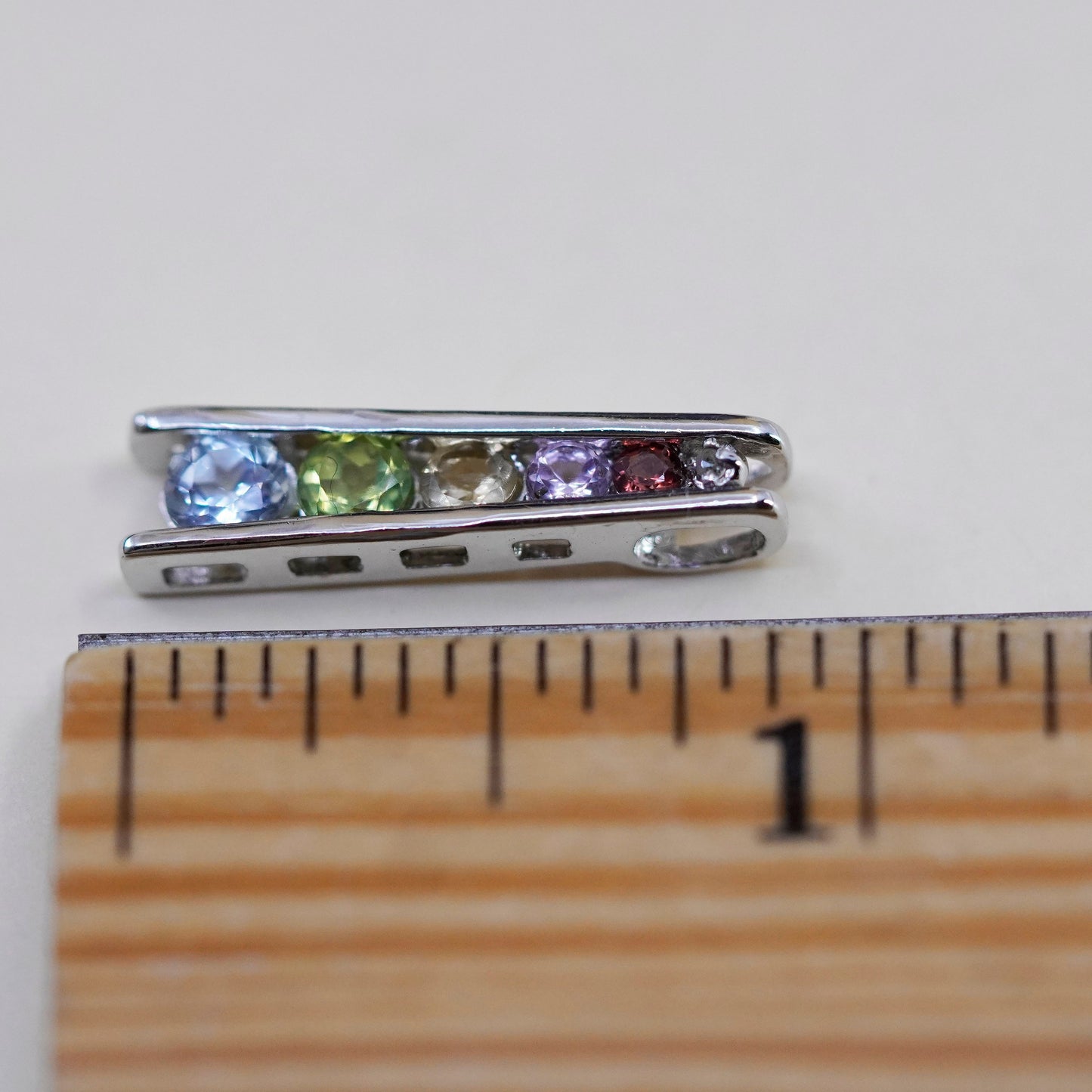Vintage Sterling silver 925 handmade pendant with ruby citrine peridot topaz