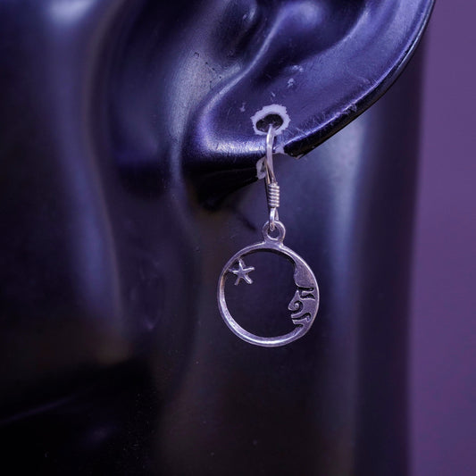 Vintage Sterling 925 Silver handmade Earrings with moon face