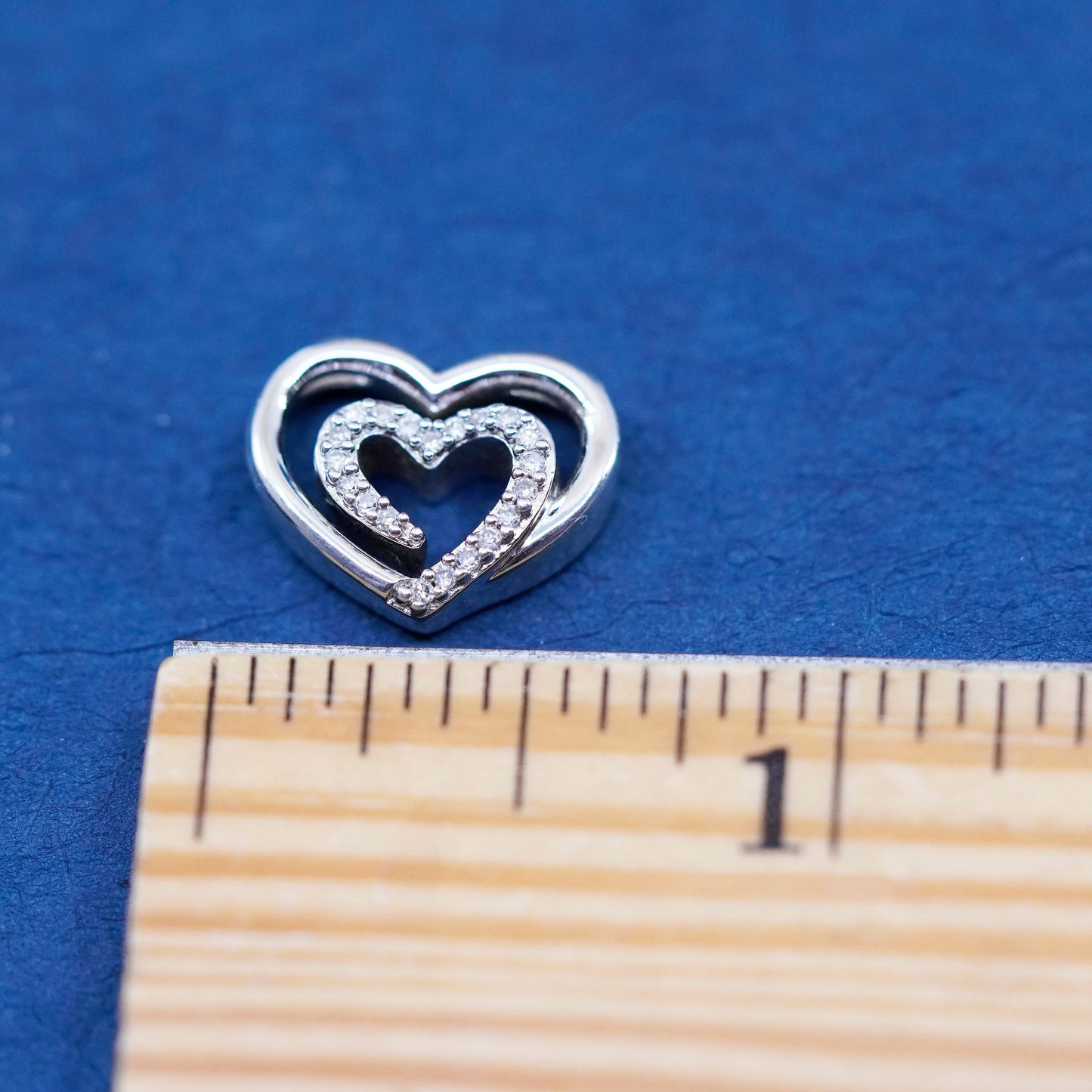 Vintage Sterling silver handmade pendant, 925 heart with genuine diamond center